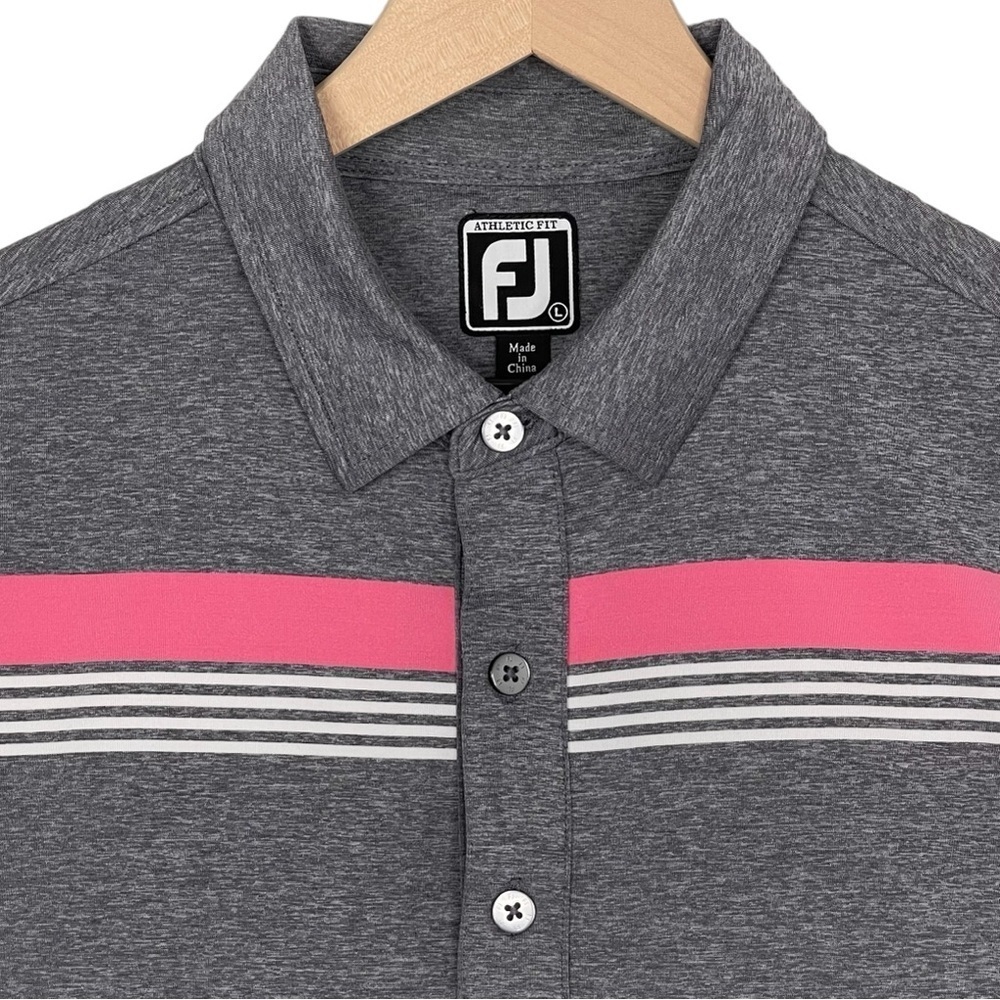 Footjoy Polo Mens Large Athletic Fit Chest Stripe Performance Stretch Golf Pink